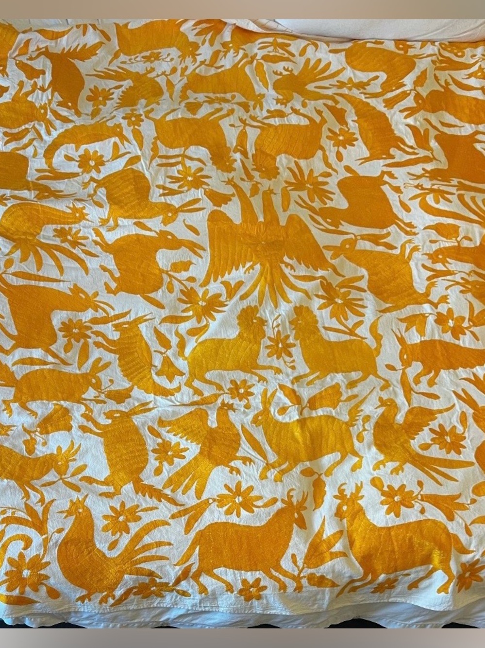 OTOMI yellow embroidered Mexican Folk Art tapestry coverlet table cloth curtain